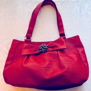 💜3/$30 Deep Red Shoulder Bag, Embellished Bow